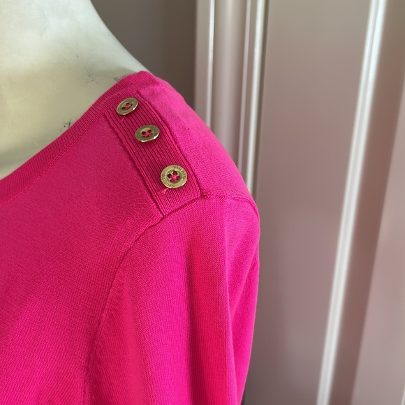 Lilly Pulitzer Callee Sweater Pink Flounce Ruffle Sleeve Gold Buttons Crewneck M - Picture 7 of 13